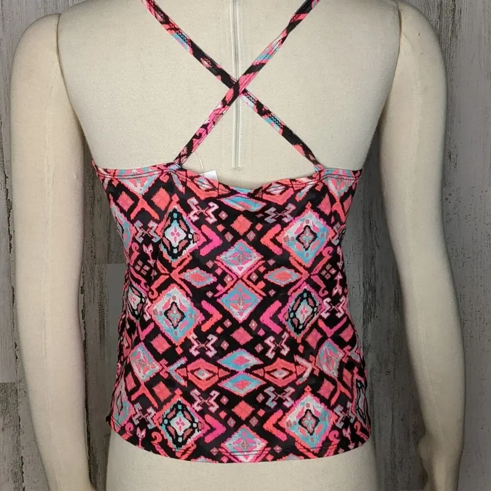 JUSTICE 18/20 Coral Tribal Smocked Crop Crisscross Tank NEW